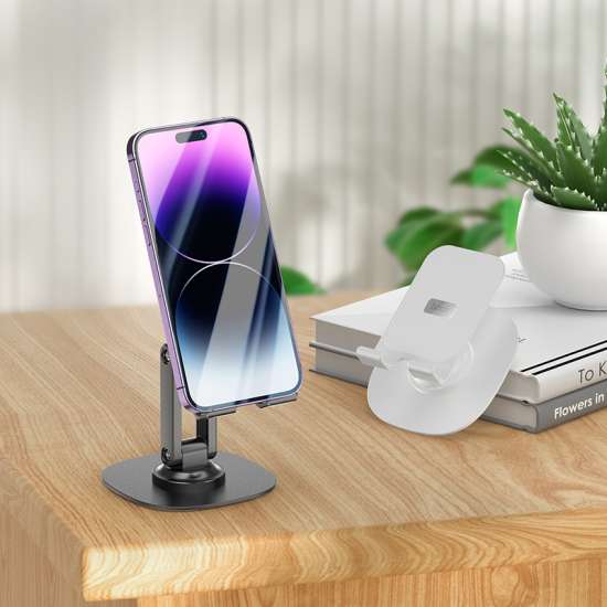 HOCO Supporto Universale Per Poggiatesta Auto In Alluminio - Colore: Argento/Nero - Fissaggio Per Tablet E Smartphone - 2