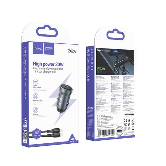 URAQT Caricabatterie Auto USB C 30W + USB A 30W: Ricarica Rapida Con Cavo Incluso